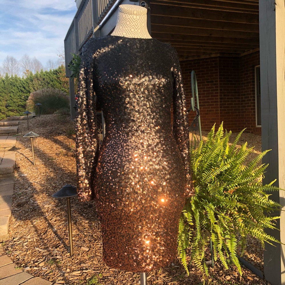 Dress the Population Sequin New Year's Eve Dress! Blue Ombre Gold Sz Small